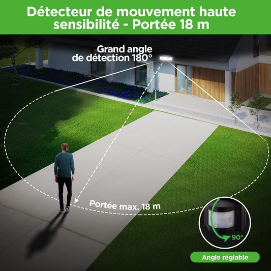 Projecteur Solaire LED 3 Têtes avec Détecteur de Mouvement – 1 Acheté = 1 Offert