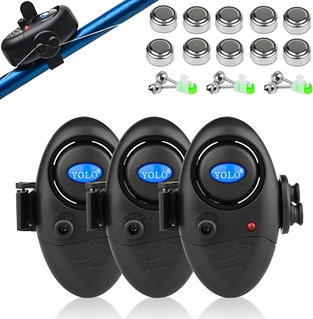BORDEAG Alarme de Pêche, 4 Alarme Touche Canne à Pêche, Alarme de Touche de la Canne à Pêche avec Indicateur LED Détecteur Electronique Sensible Alarme, Detecteur de Touche Peche Maritime Nuit Pêche