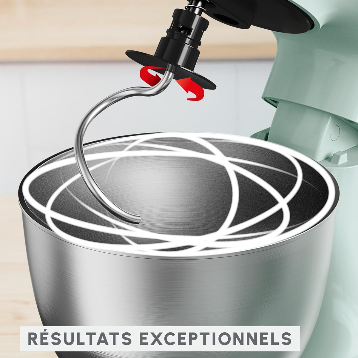 Moulinex, Bake Simple, Robot pâtissier, compact, utilisation facile, Fouet, batteur et crochet petrin, QA1413F0, Vert D'eau