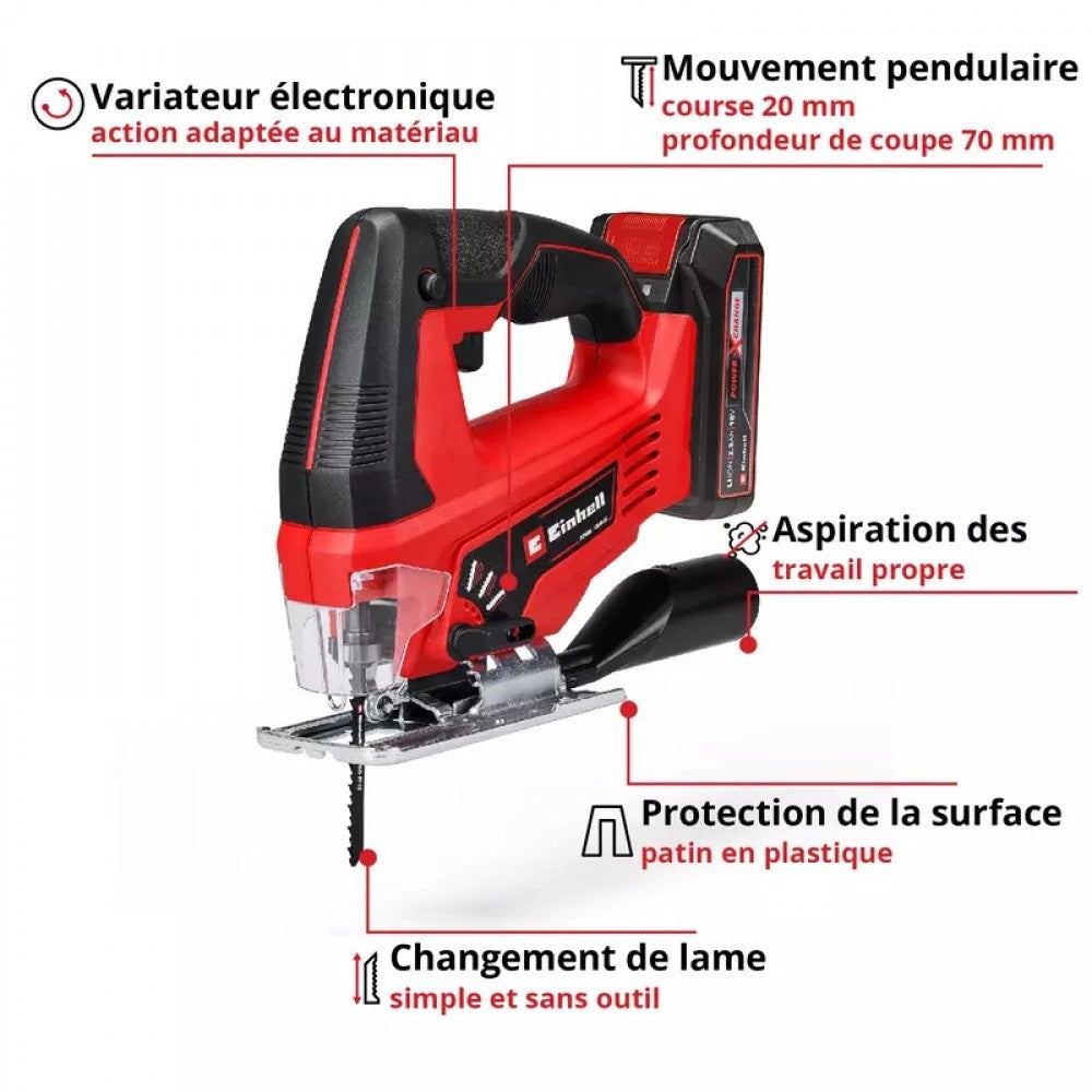 Einhell Scie sauteuse sans fil TC-JS 18/70 Li Kit Power X-Change et Chargeur