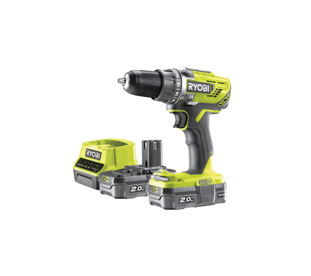 Pack RYOBI - Perceuse Visseuse R18DD2-220S - 18V One Plus - 2 batteries 2,0Ah - 1 chargeur - Coffret antichocs 31 accessoires de vissage RAK31MSD