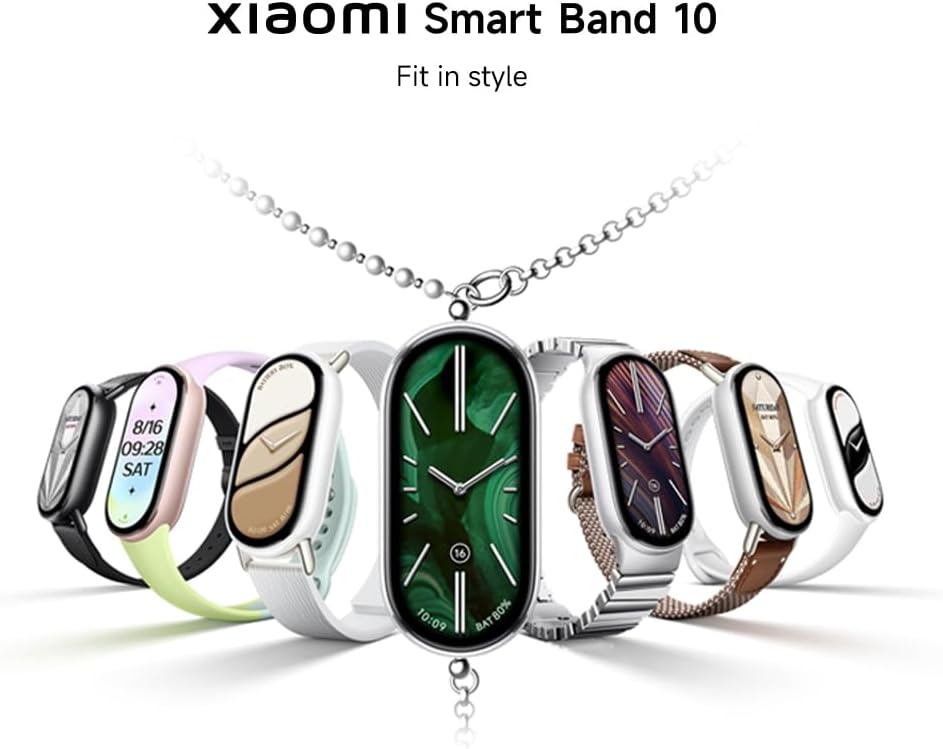 Xiaomi Smart Band 10, Montre Connectée, Boîtier alu, Suivi d'Activité, Écran AMOLED 1.72'', Autonomie 21 Jours, Charge Rapide, Suivi santé & Sommeil,150+ Sports, iOS & Android, 5 ATM, Boussole