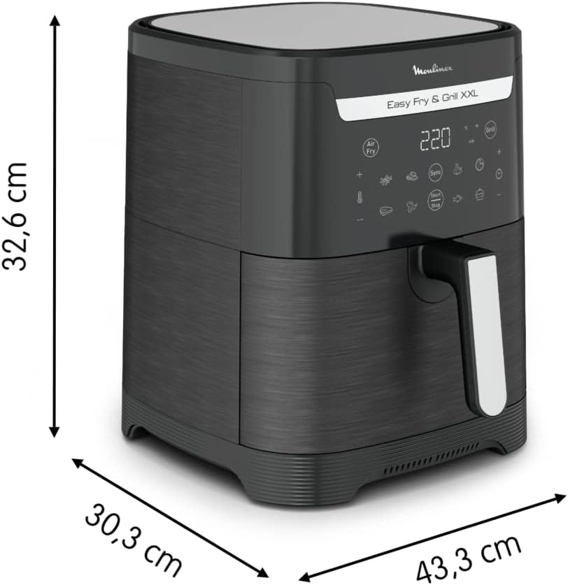 Moulinex Easy Fry & Grill XXL Friteuse sans huile + gril, Capacité 6,5 L, Jusqu’à 8 personnes, 8 programmes automatiques, Séparateur double cuisson, Application Moulinex, air fryer EZ801810