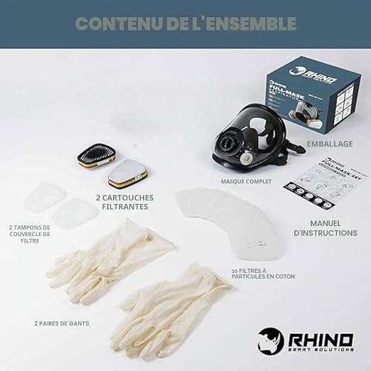 Masque à Gaz Complet Respirateur RHINO Réutilisable pour Vapeurs Organiques
