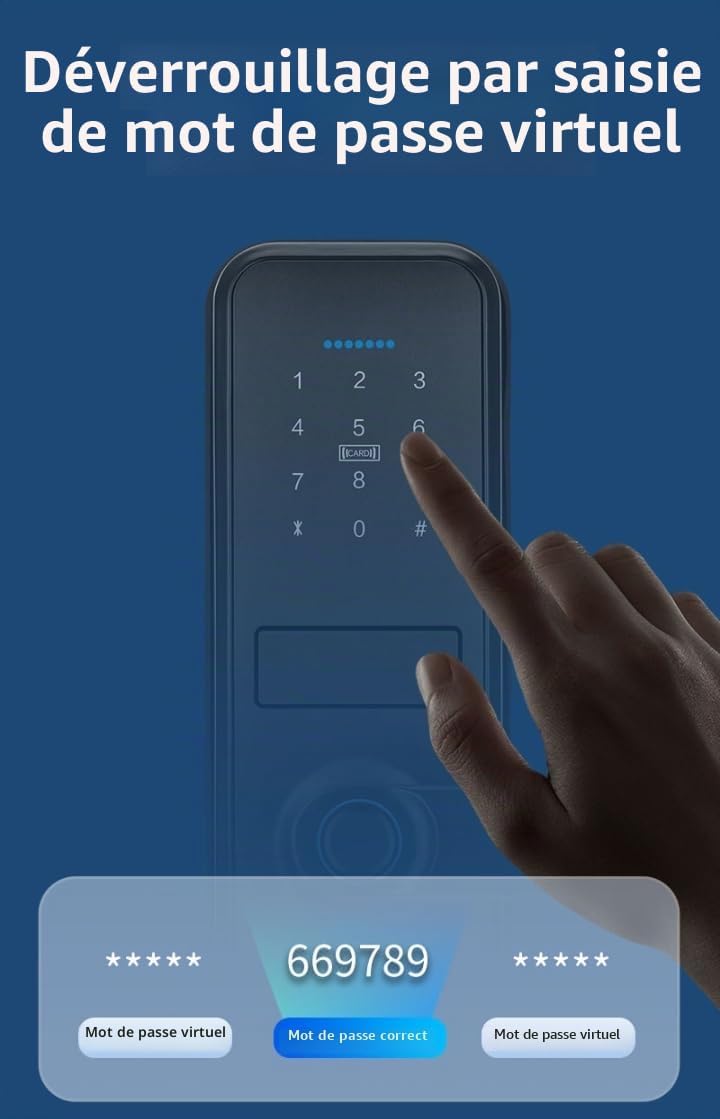 Smart Lock, Serrure de Porte d'Entrée Sans Clé Avec Poignée Noire Mate Sleek Mat, Clavier Électronique Deadbolt, Empreinte Digitale et Clavier Tactile, Verrouillage de Porte