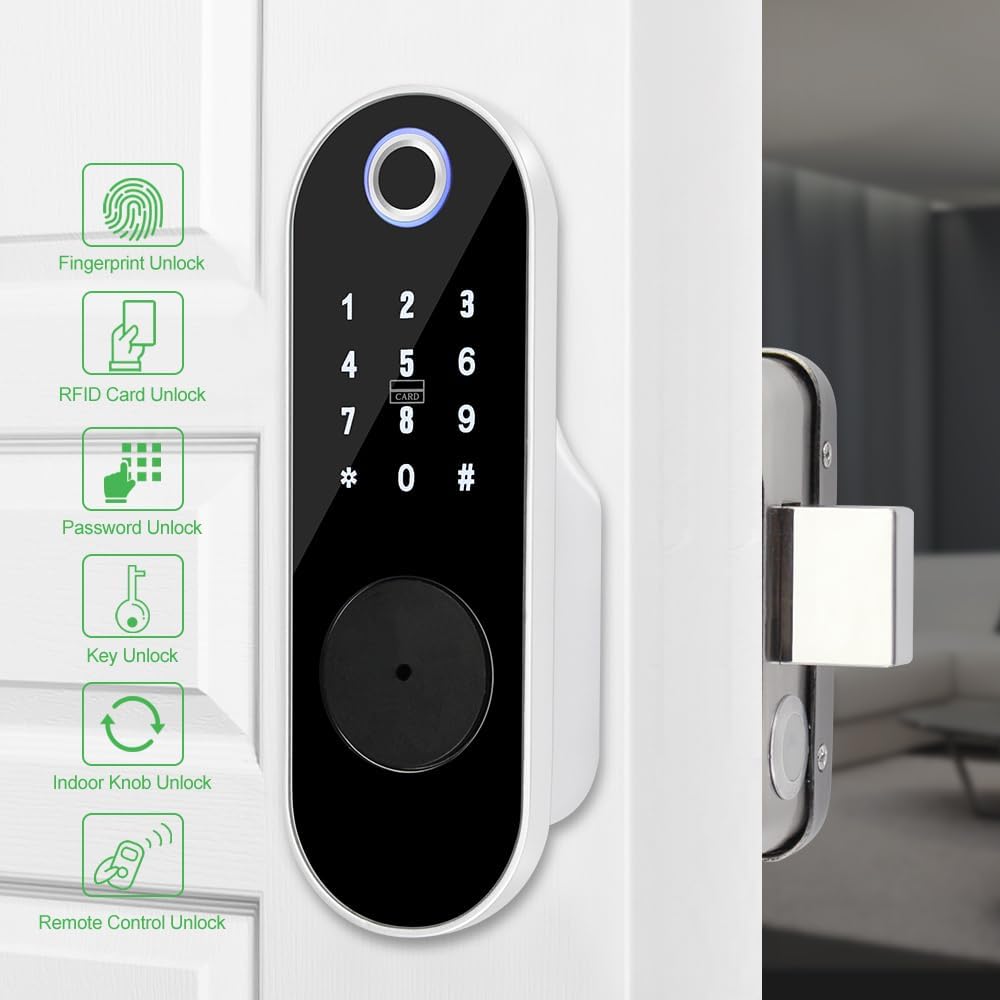 Serrure de Porte avec Empreintes Digitales,Verrou de Clavier d'Entrée sans clé avec Entrée clé,Mot de Passe Anti-espionnage,Serrure Antivol Intelligente