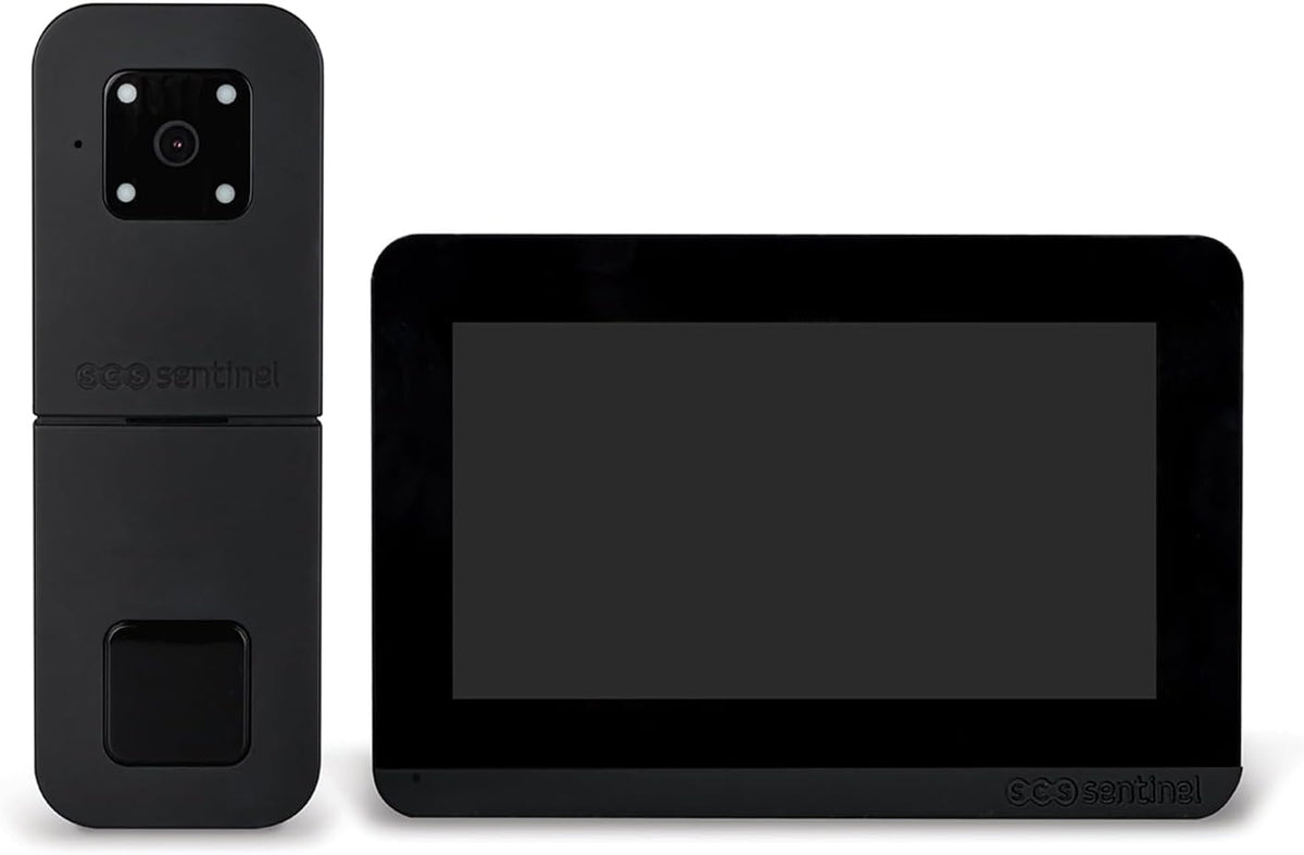 SCS Sentinel - Interphone Vidéo sans Fil Connecté HeyView Smart Air 7 Pouces - Plastique ABS - Moderne - Portée 350m Touches Tactiles - Contrôle Accès Maison Villa - Noir