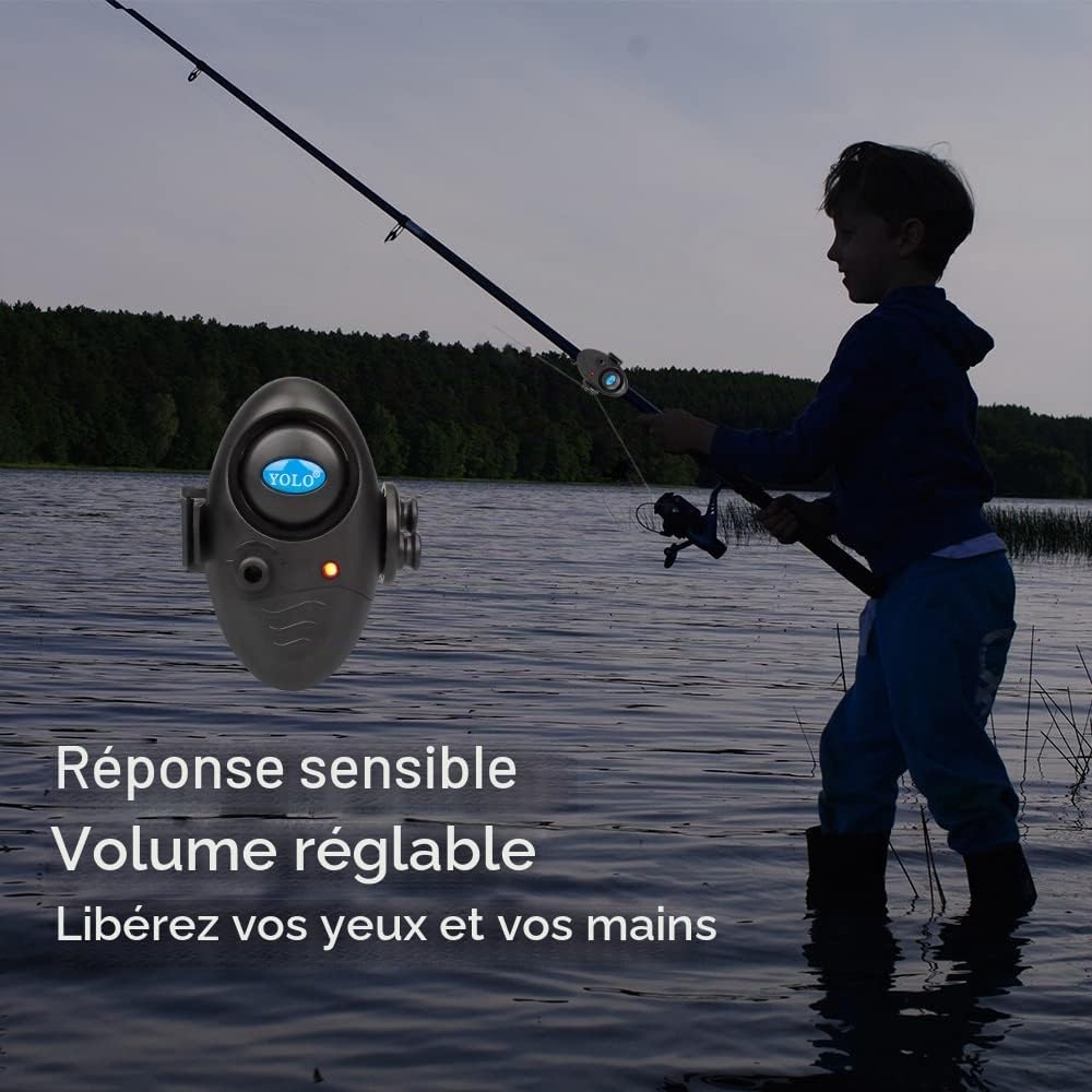 Alarme de Pêche Détecteurs de Touche électroniques Sensible de Canne à Pêche avec Indicateur Lumineux LED & Pêche Cloche et Son d'Alarme Réglable pour Pêche Nuit Maritime Nocturne