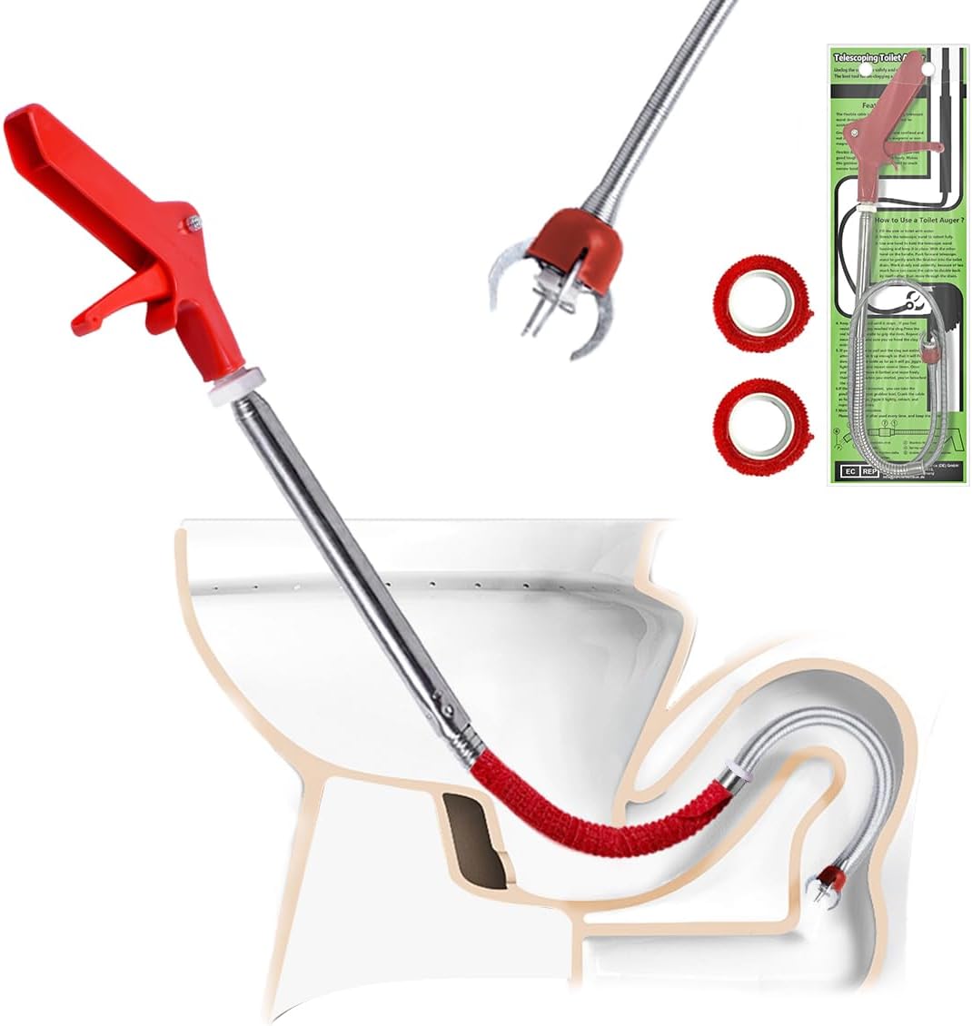 Furet Déboucheur Canalisation WC 1.8m - Déboucheur toilette à manivelle avec Griffe D'aigle - Anti-rayures - Débouchage Serpent de plombier idéal pour éliminer débris & sabots cheveux drains