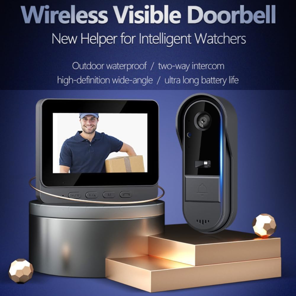 Sonnette sans Fil avec Caméra 1080P Interphone Video Sans Fil Exterieur Étanche Visiophone acve Écran IPS4.3 Pouces Bluetooth,Audio bidirectionnel,Caméra 170°,Vision Nocturne,sans abonnement,APP,Wifi