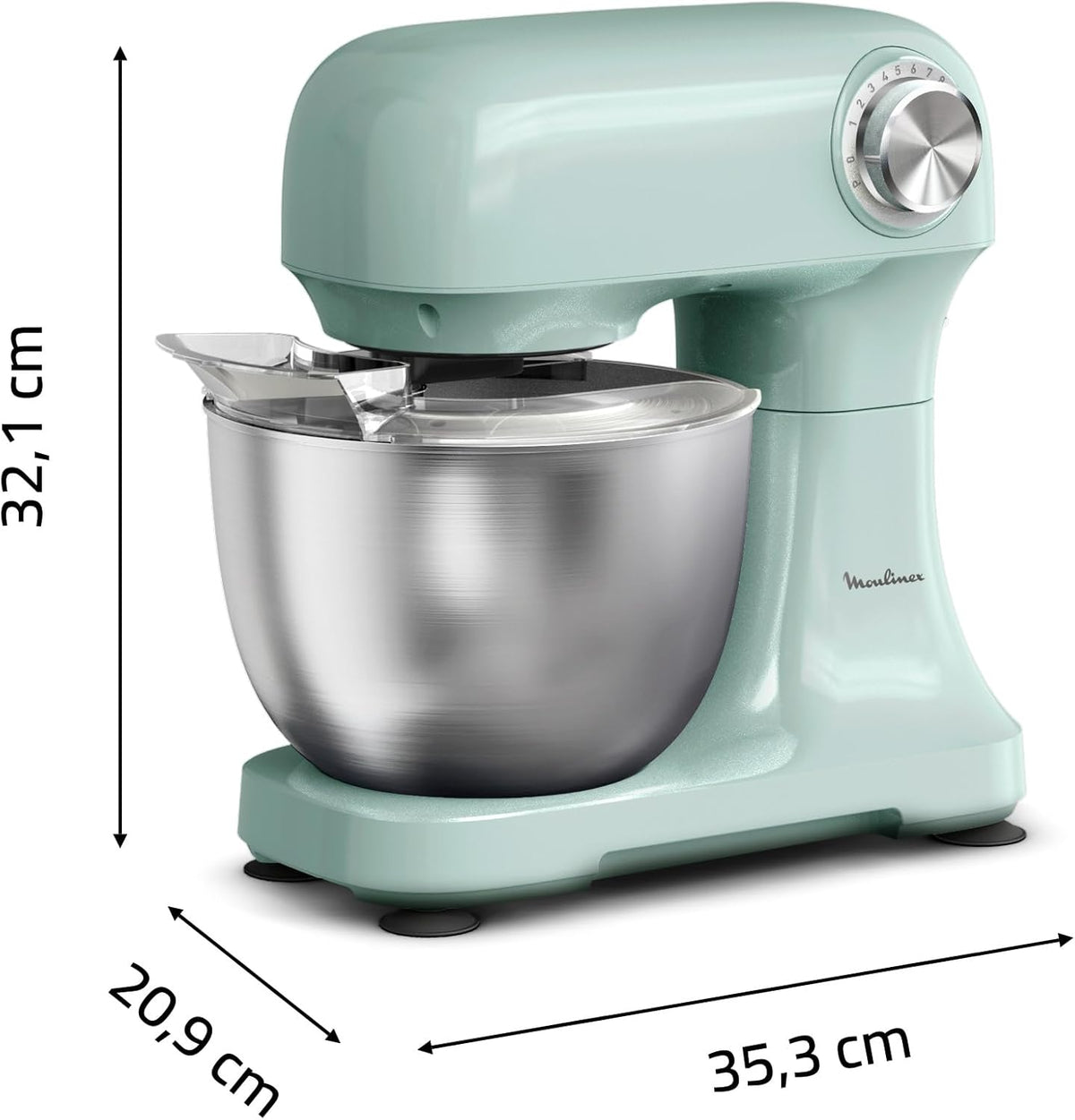 Moulinex, Bake Simple, Robot pâtissier, compact, utilisation facile, Fouet, batteur et crochet petrin, QA1413F0, Vert D'eau