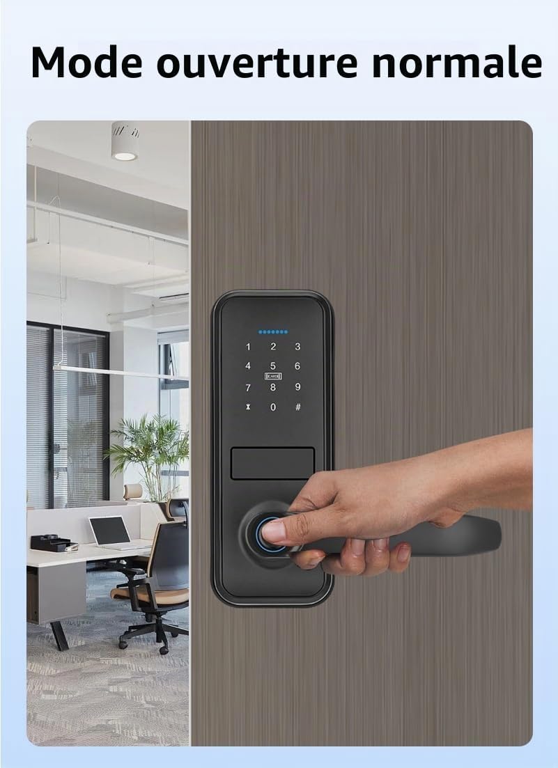 Smart Lock, Serrure de Porte d'Entrée Sans Clé Avec Poignée Noire Mate Sleek Mat, Clavier Électronique Deadbolt, Empreinte Digitale et Clavier Tactile, Verrouillage de Porte