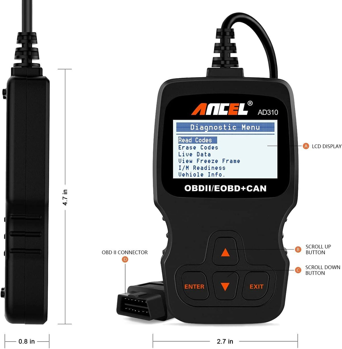 Ancel AD310 Valise Diagnostic Auto Multimarque Universel OBD2 Car Scanner