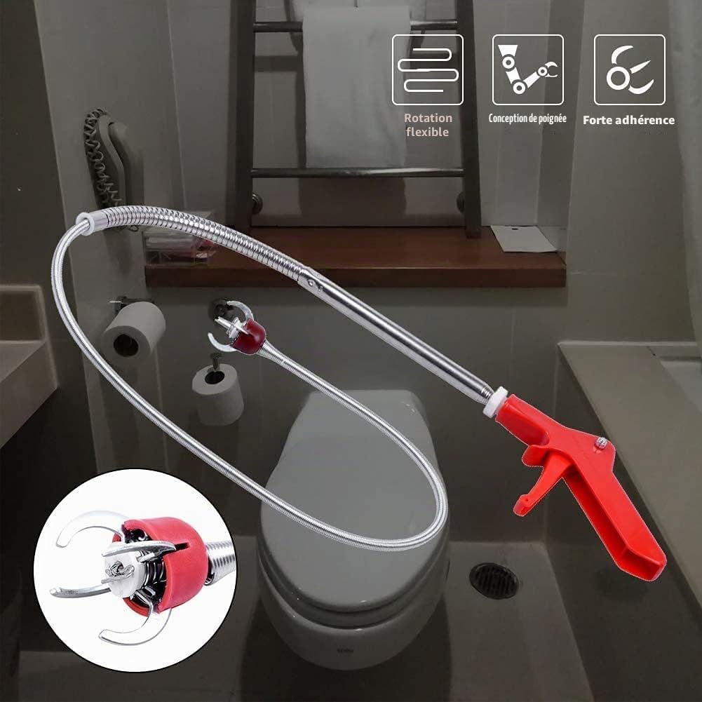 Furet Déboucheur Canalisation WC 1.8m - Déboucheur toilette à manivelle avec Griffe D'aigle - Anti-rayures - Débouchage Serpent de plombier idéal pour éliminer débris & sabots cheveux drains