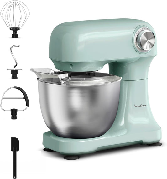 Moulinex, Bake Simple, Robot pâtissier, compact, utilisation facile, Fouet, batteur et crochet petrin, QA1413F0, Vert D'eau