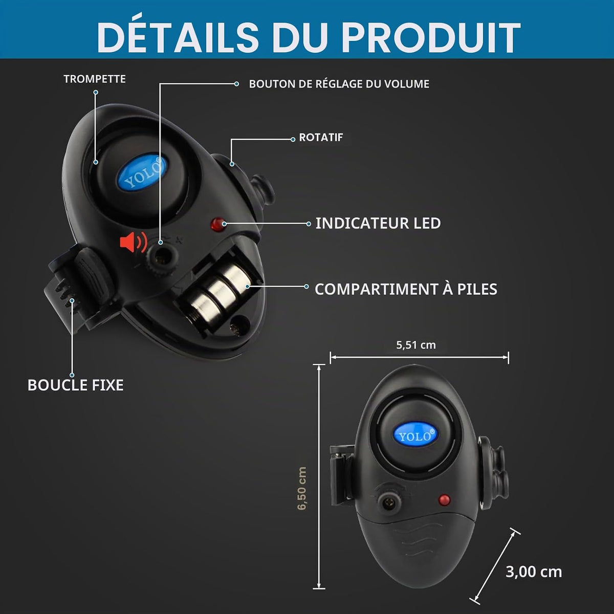 Alarme de Pêche Détecteurs de Touche électroniques Sensible de Canne à Pêche avec Indicateur Lumineux LED & Pêche Cloche et Son d'Alarme Réglable pour Pêche Nuit Maritime Nocturne