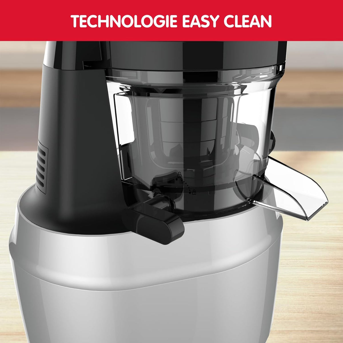 Moulinex - Extracteur de jus Juice & Clean - 150W - Gris | Pressoir à froid pour jus, sorbets et coulis - Technologie EasyClean automatique - 2 vitesses - Pichet 800 ml