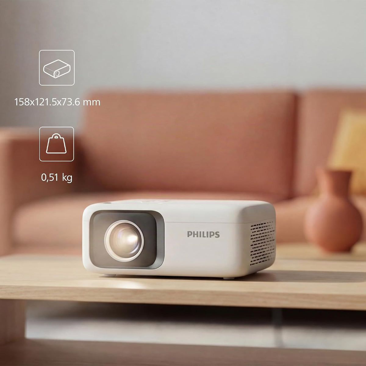 Philips NeoPix 106, vidéoprojecteur Portable LCD LED, 720p, 100 ANSI lumens, écran Jusqu’à 50", USB-C, HDMI, Correction Keystone Automatique, Blanc