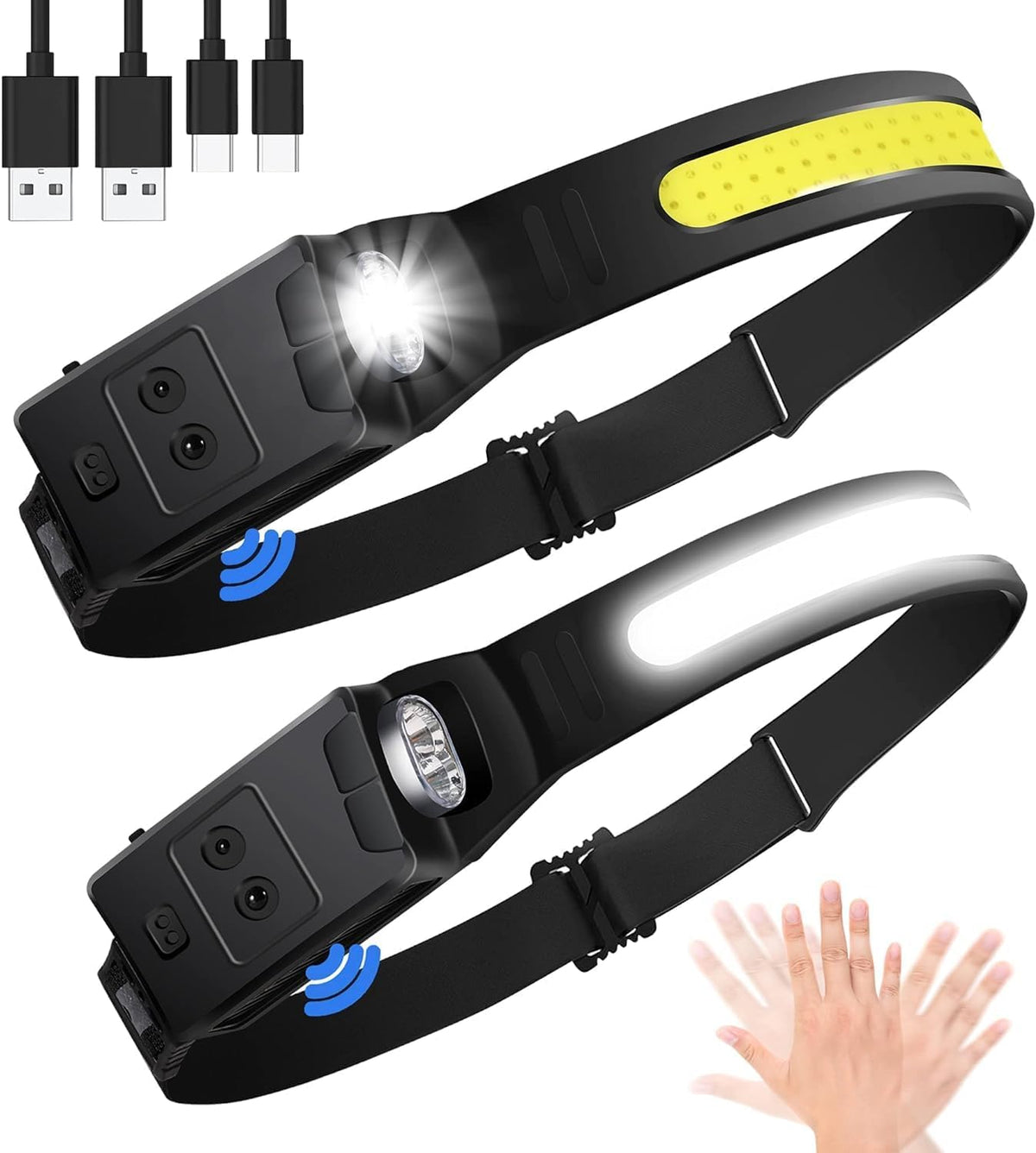 Lampe Frontale Rechargeable, Super Lumineux 230° Angle Torche Frontale