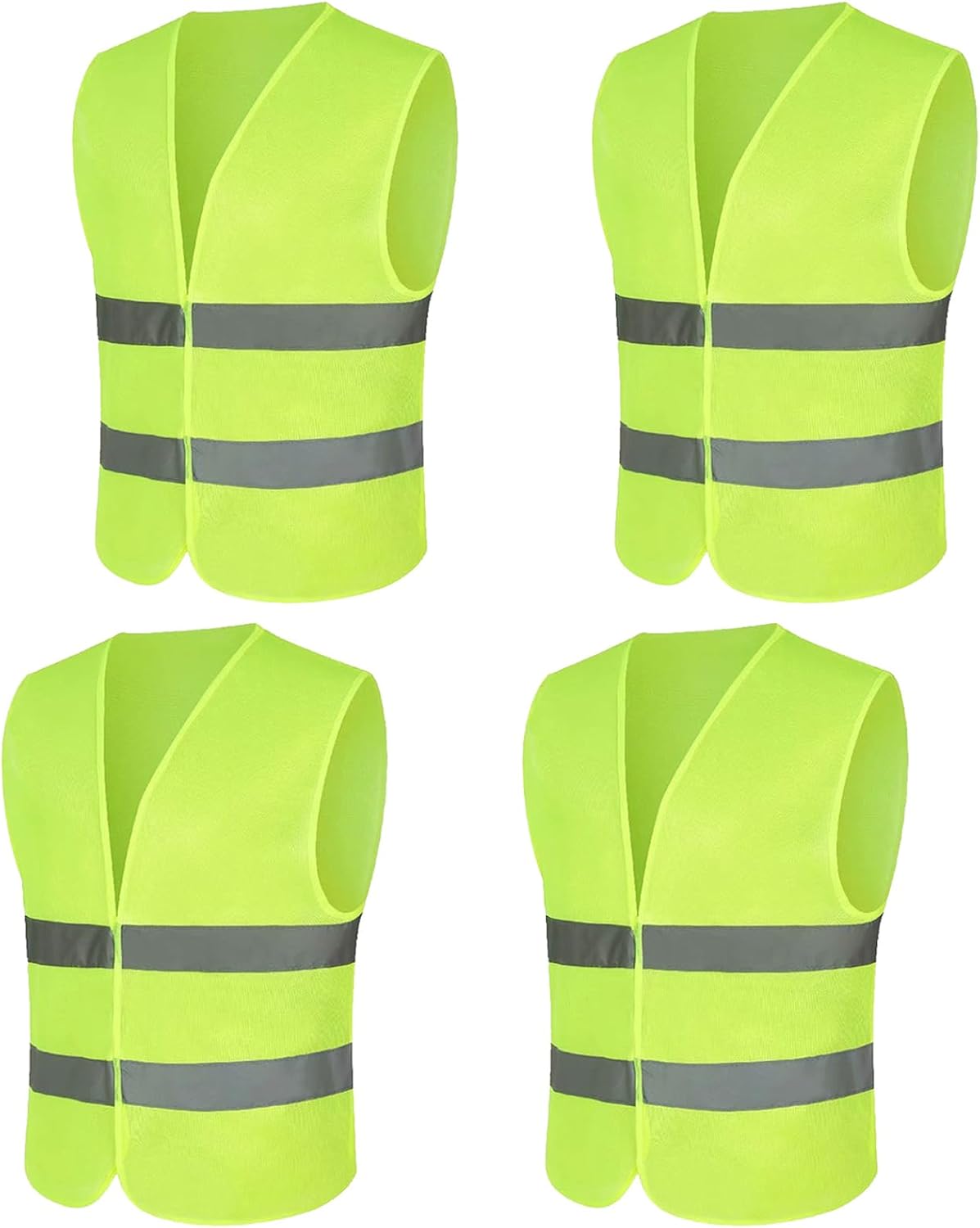 Lot de 4 Gilet Reflechissant | Gilet Fluo avec de Bandes Réfléchissantes | Gilet Haute Visibilité pour Voiture, Construction | Vert Fluorescent
