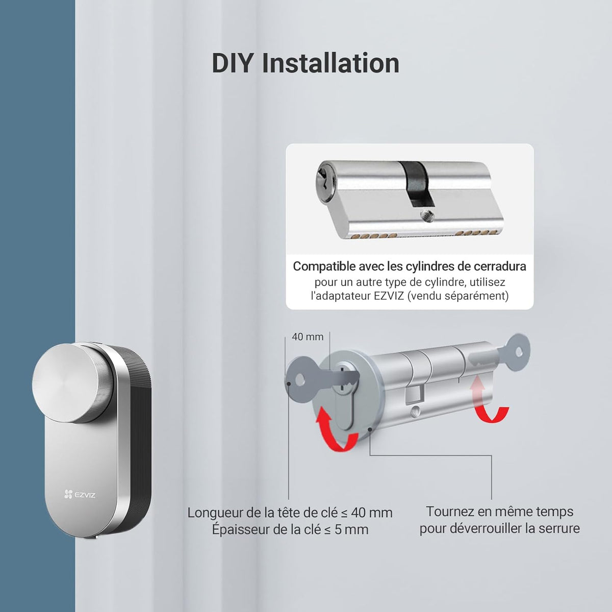 EZVIZ DL01PRO Smart Lock avec Clavier Multifonctionnel et A3 Passerelle Domestique, Serrure Connectée fonction Bluetooth accès à distance, Serrure Smart Lock accès sans Clé pour Maison Connectée