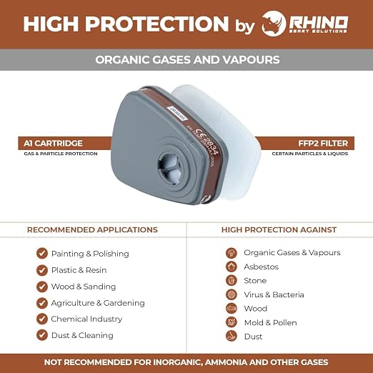Masque à Gaz Complet Respirateur RHINO Réutilisable pour Vapeurs Organiques