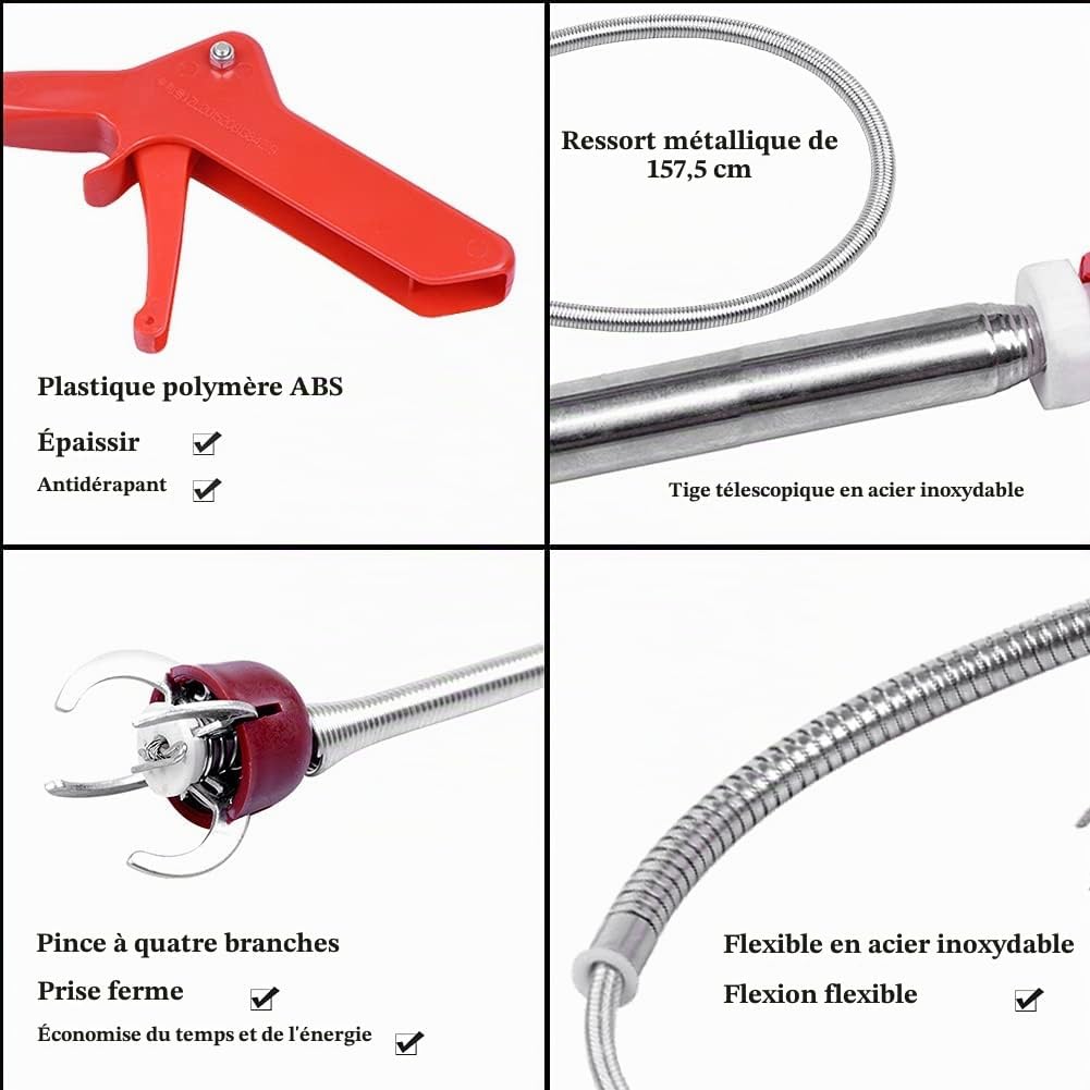 Furet Déboucheur Canalisation WC 1.8m - Déboucheur toilette à manivelle avec Griffe D'aigle - Anti-rayures - Débouchage Serpent de plombier idéal pour éliminer débris & sabots cheveux drains