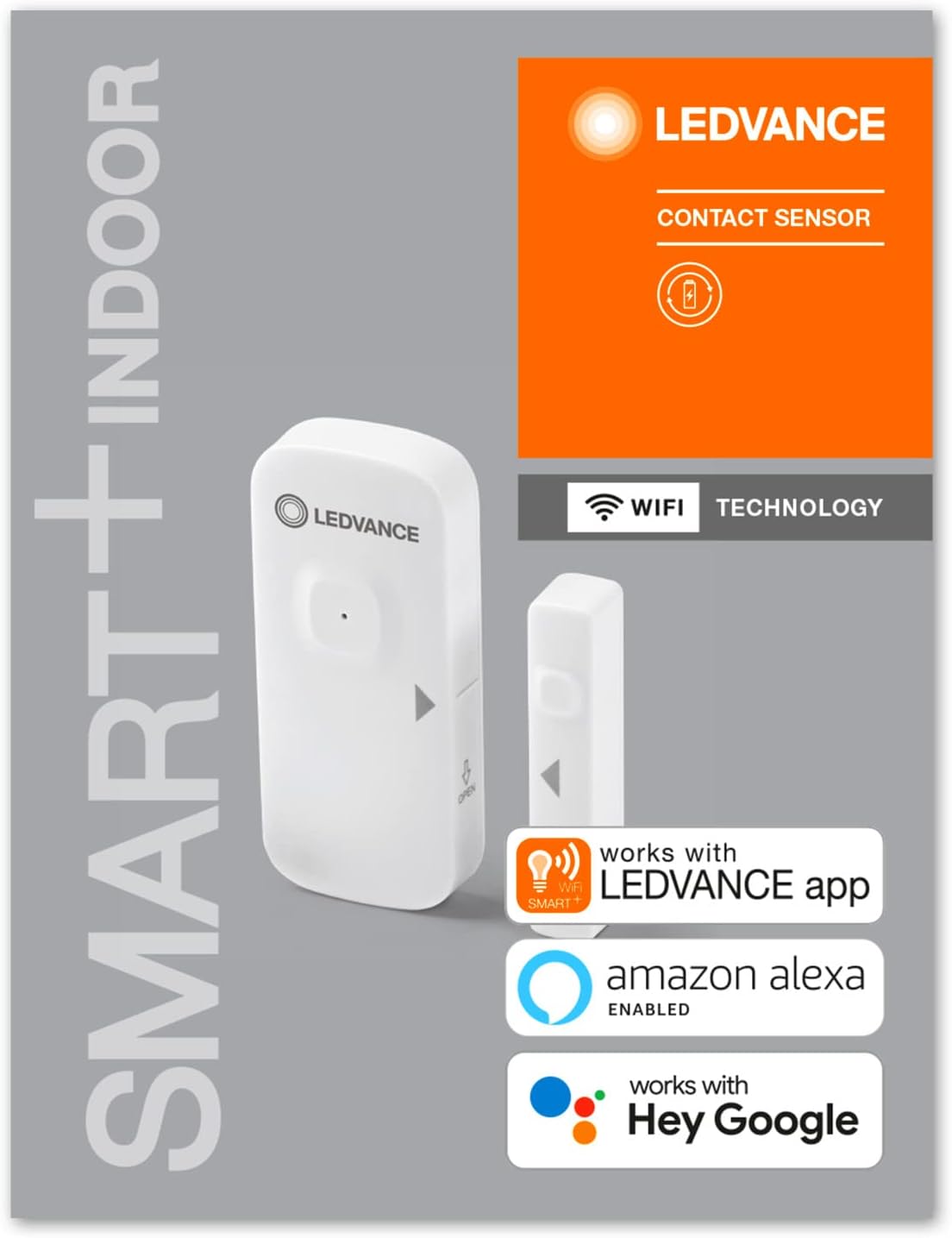 LEDVANCE Smart+ Détecteur de Contact avec Technologie WiFi pour détecter Les Portes et fenêtres Ouvertes, contrôle par Smartphone, Compatible avec Alexa et Google