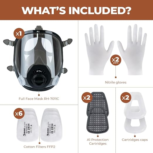 Masque à Gaz Complet Respirateur RHINO Réutilisable pour Vapeurs Organiques