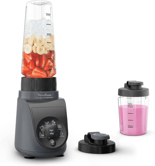 Moulinex Blend Up Essential, Mini blender, 800 W, 6 programmes automatiques, Glace pilée, Nettoyage automatique, Gris foncé, LM1EHBF0