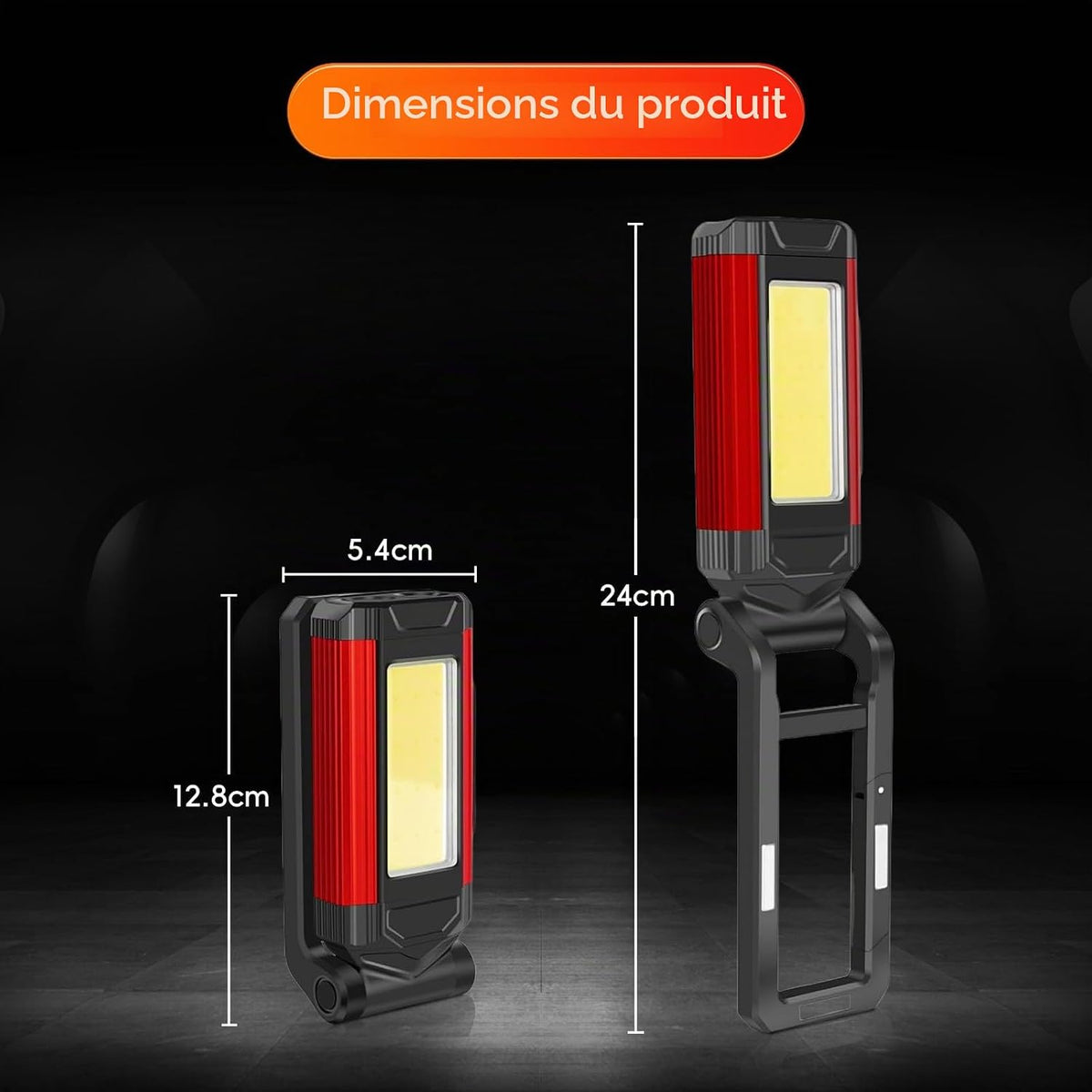 2 Pièce Lampe Led Rechargeable, Lampes d'inspection, Lampe Atelier CoB,Avec Support Pivotant et Crochet Pliant, Baladeuse Led Mecanicien, Torche LED magnétique,pour Auto, Atelier, Camping et Urgences
