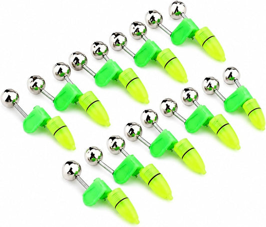 Accessoire de pêche de Nuit Pointe de Canne à lumière LED Anneau de Poisson Morsure Double Cloches résistant à l'eau Vert Argent 10 Paquets