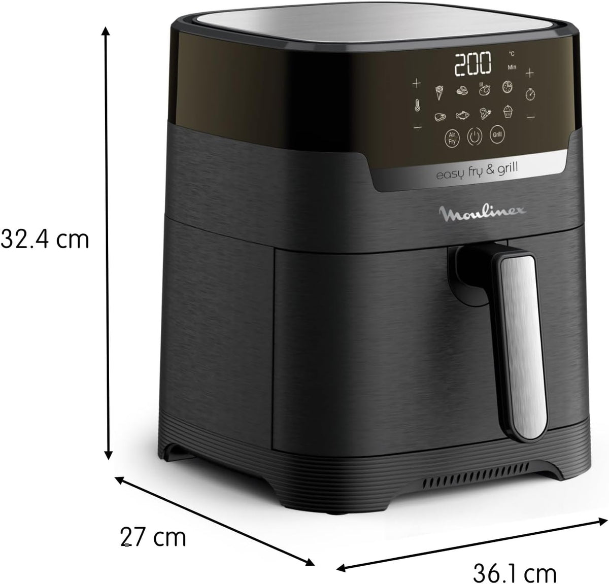 Moulinex Friteuse sans huile + Gril, Capacité XL 4,6L, Jusqu'à 6 personnes, 8 Programmes automatiques, Air Fryer, Ecran tactile digital, Température réglable, Easy Fry & Grill 2en1, EZ505810