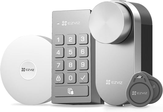 EZVIZ DL01PRO Smart Lock avec Clavier Multifonctionnel et A3 Passerelle Domestique, Serrure Connectée fonction Bluetooth accès à distance, Serrure Smart Lock accès sans Clé pour Maison Connectée