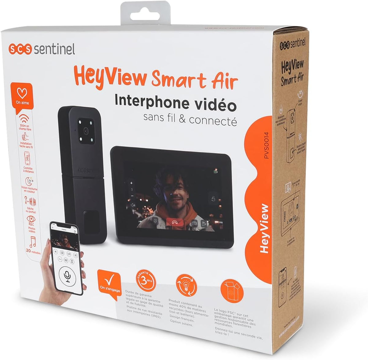 SCS Sentinel - Interphone Vidéo sans Fil Connecté HeyView Smart Air 7 Pouces - Plastique ABS - Moderne - Portée 350m Touches Tactiles - Contrôle Accès Maison Villa - Noir