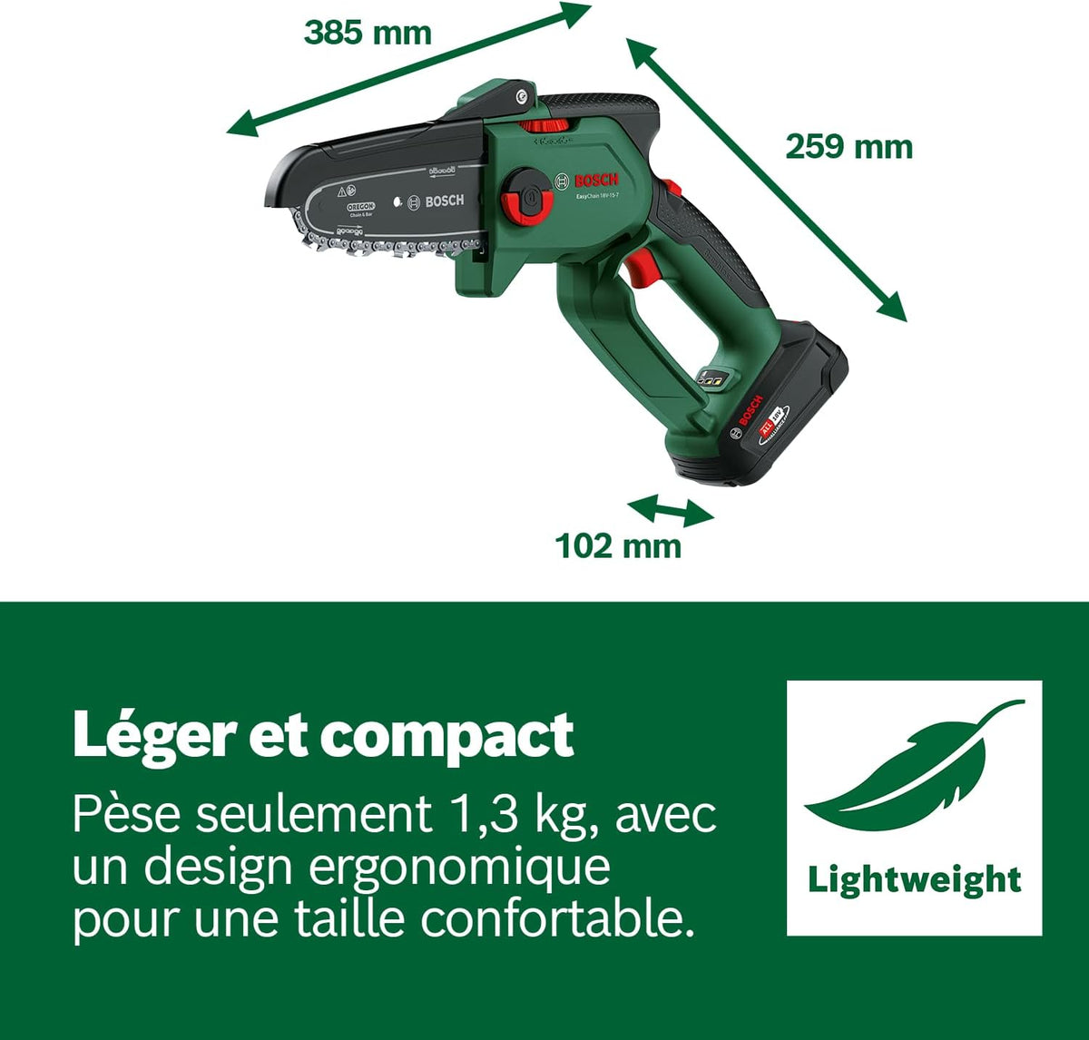 Bosch Élagueur sans fil compact/mini EasyChain 18V-15-7 (pour couper le bois ; système 18 V ; vitesse de la chaîne : 6,95 m/s ; sans batterie)