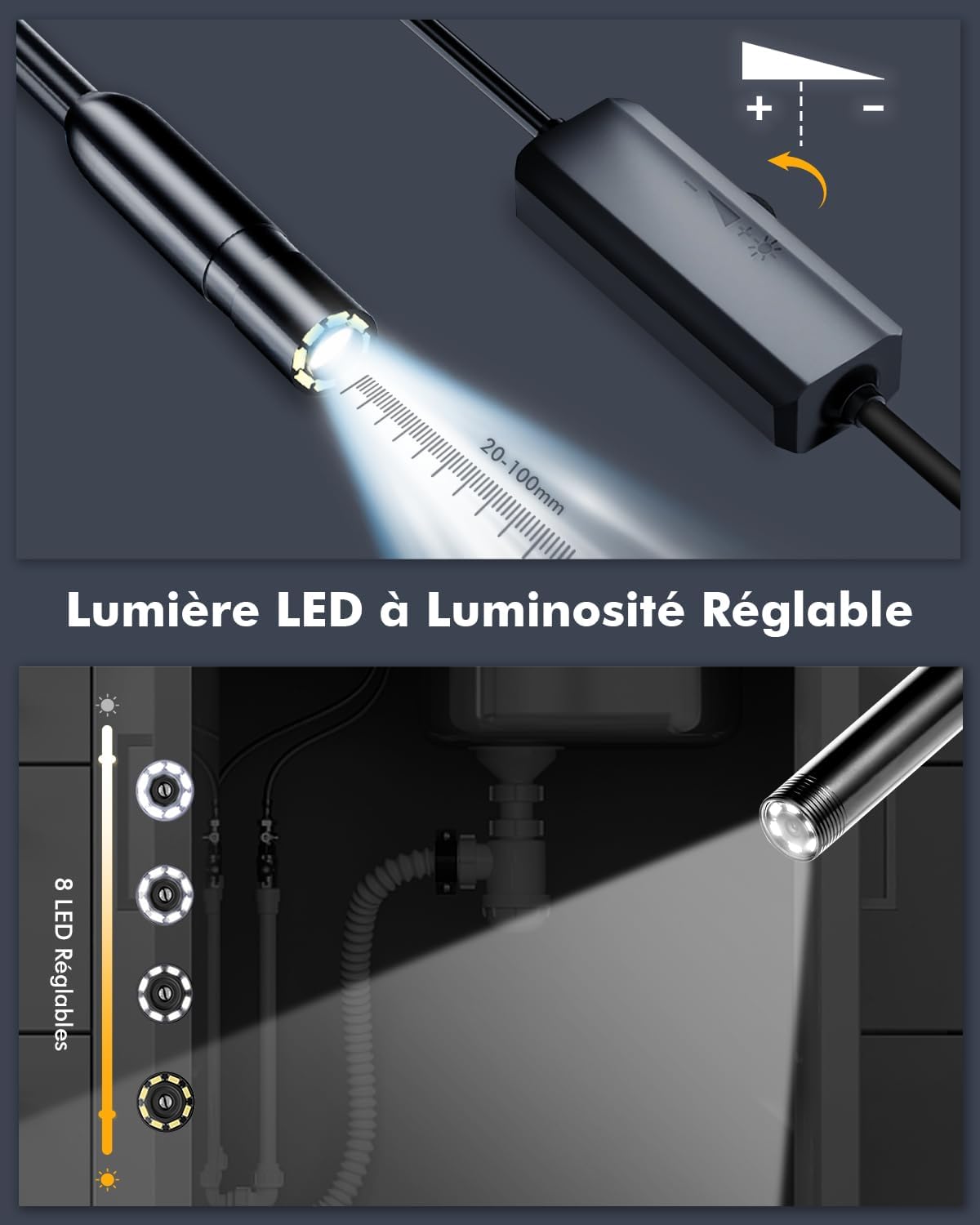 Endoscopique Caméra d'inspection de Serpent 1920P, 3 en 1 USB Camera Endoscopique, Endoscopique Type C de portée avec 8 lumières LED pour Smartphone Android et iOS, iphone, iPad, (16,5 FT/5M)