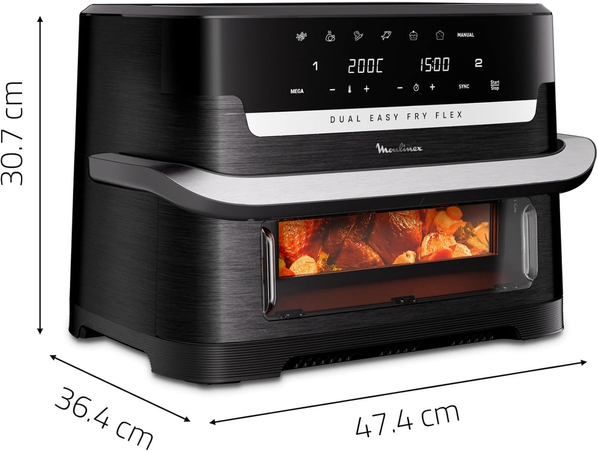 Moulinex Easy Fry Dual Flex, air fryer, Grand tiroir de 9L, Double zone, Séparateur amovible, jusqu'à 8personnes, 7programmes intuitifs, EZ9228F0, noire, Noir