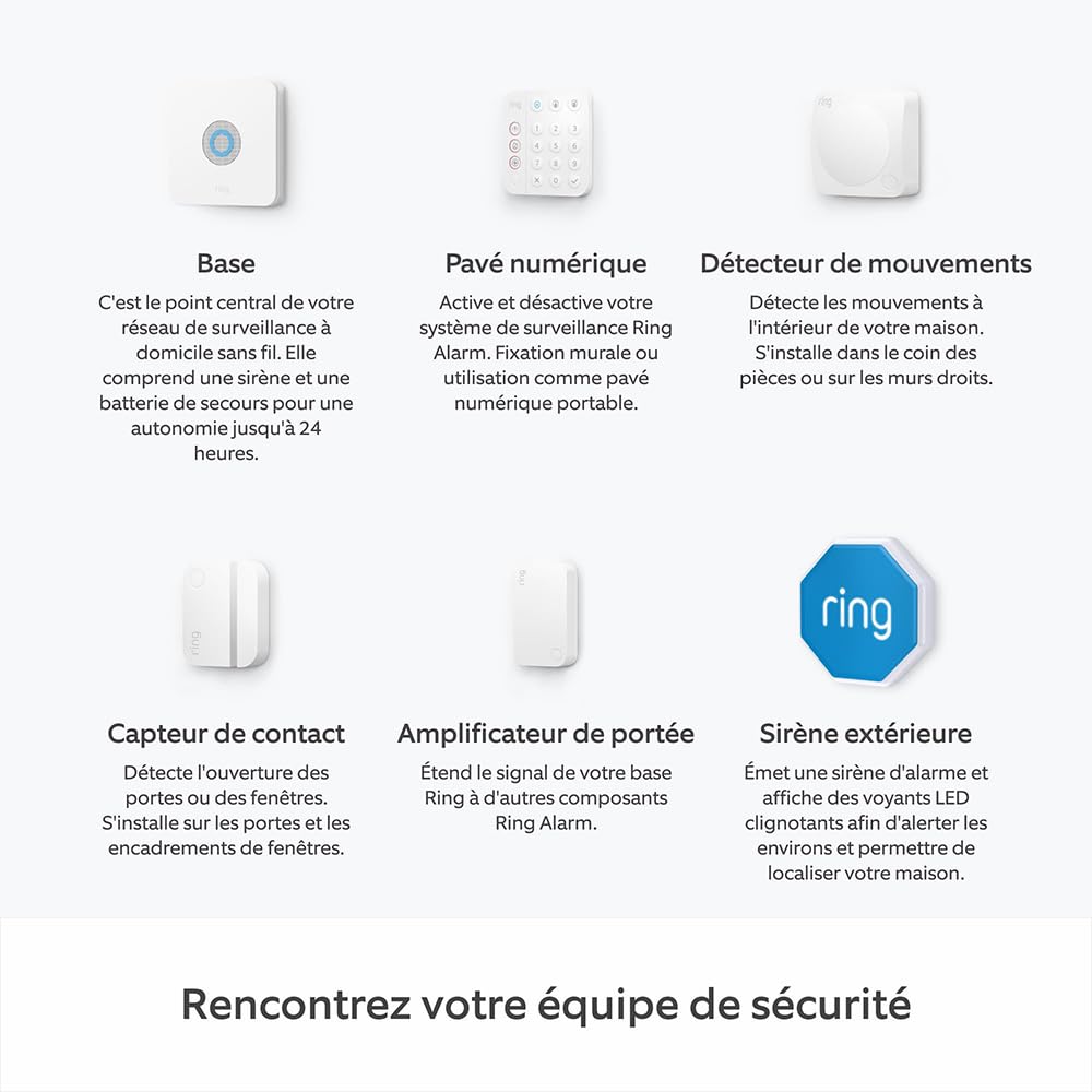 Kit Ring Alarm XL + caméra intérieure + sirène extérieure | Alarme maison sans fil connectée, système de sécurité | Abonnement Ring Home à souscrire séparément