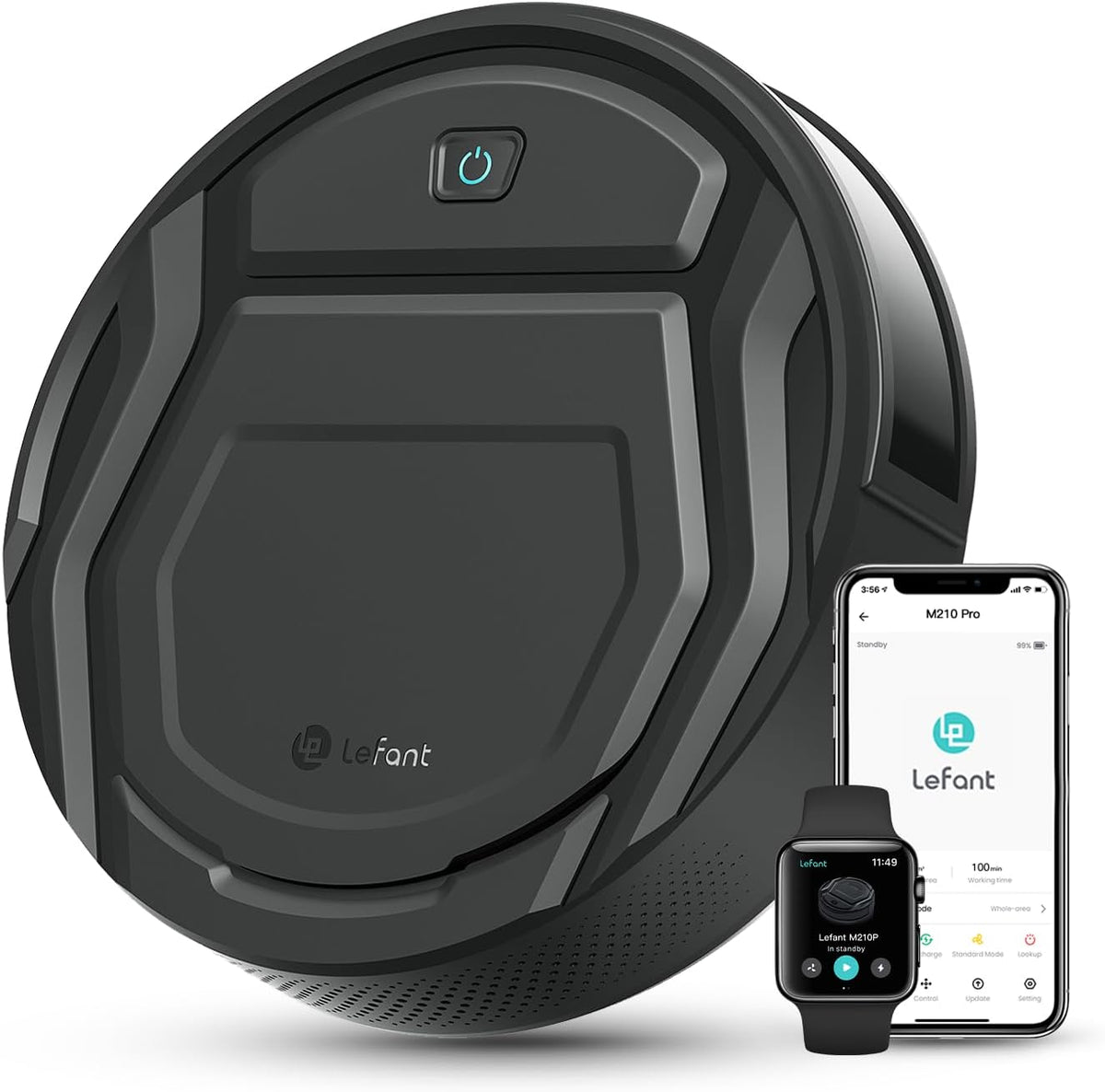 Lefant Aspirateur Robot, Robot Aspirateur Mince Silencieux Connecté avec WiFi/Bluetooth/Alexa/App, 6 Modes de Nettoyage, Auto-Charge, 120min d'Autonomie, Idéal pour Poils d'animaux Sols Durs, M210P