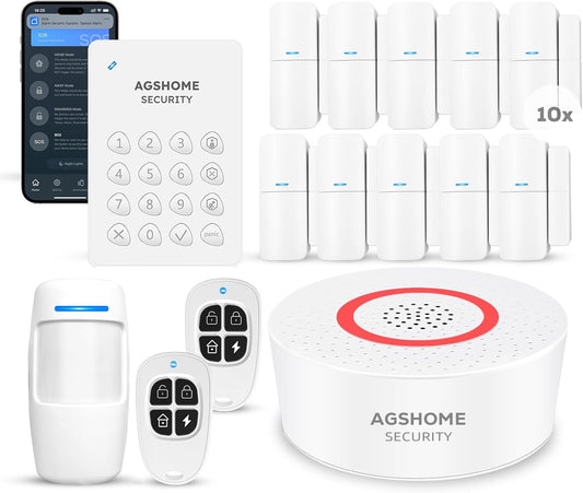 AGSHOME Alarme Maison sans Fil 15 Pack WiFi Alarme Sécurité Système Cambrioleur sans Fil 120DB, Kits de sécurité pour la Maison, Extensible à volonté-Compatible avec Alexa, Google Assistant