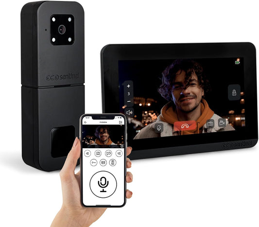 SCS Sentinel - Interphone Vidéo sans Fil Connecté HeyView Smart Air 7 Pouces - Plastique ABS - Moderne - Portée 350m Touches Tactiles - Contrôle Accès Maison Villa - Noir