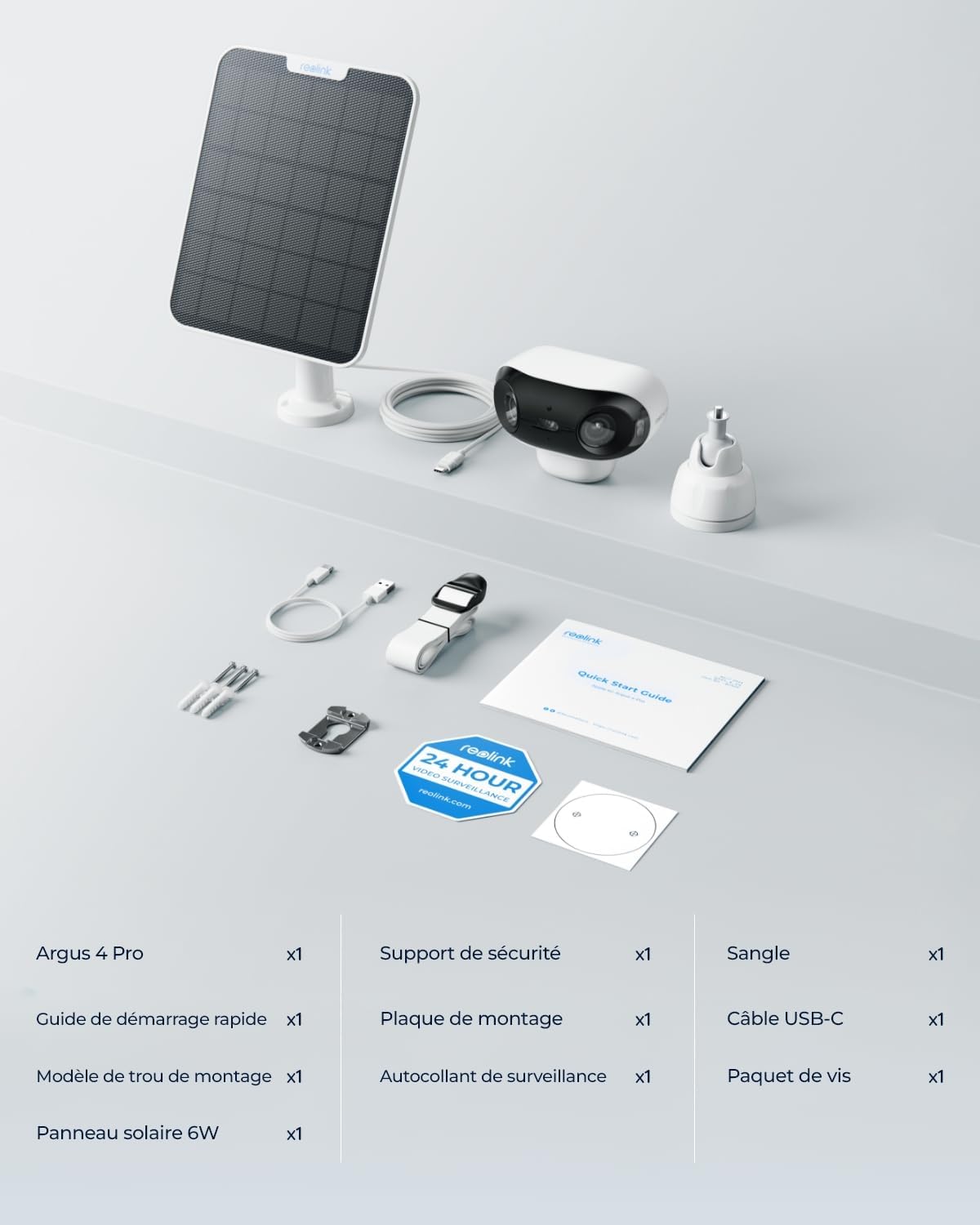 Reolink 4K 180° Camera Exterieur sans Fil Solaire, ColorX, Argus 4 Pro