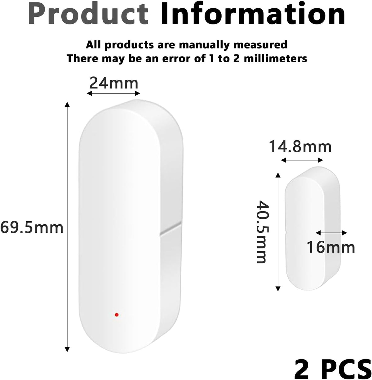 Capteur de porte WiFi, ensemble de 2 capteurs de porte/fenêtre, alarme de porte/fenêtre sans fil, capteur de porte intelligent Tuya, capteur de contact sans fil gratuit pour la sécurité de la maison