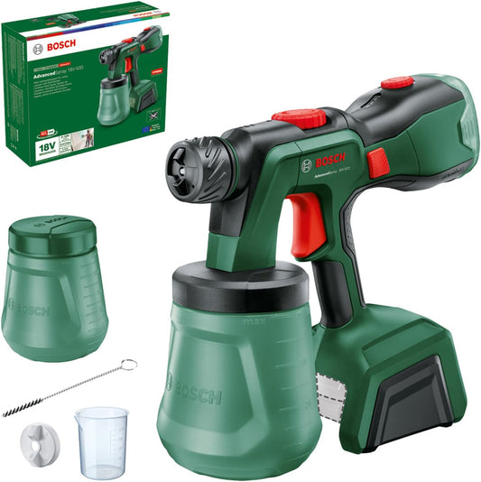 Bosch Pistolet à peinture sans fil AdvancedSpray 18V-500 (laques, vernis, peintures à disp./latex ; 3m²/min ; 2x godets 1 200 ml ; système 18V ; sans batterie)