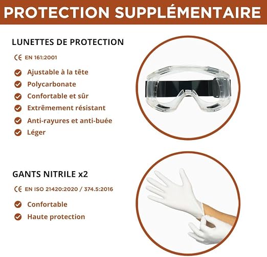 RHINO Smart Solutions Masque Peinture A1 Protection Respiratoire Réutilisable Anti Poussiere, Gaz, Chimique, Resine Epoxy, Travaux du Bricolage | Avec Filtres en Coton, Lunettes de Sécurité, Gants
