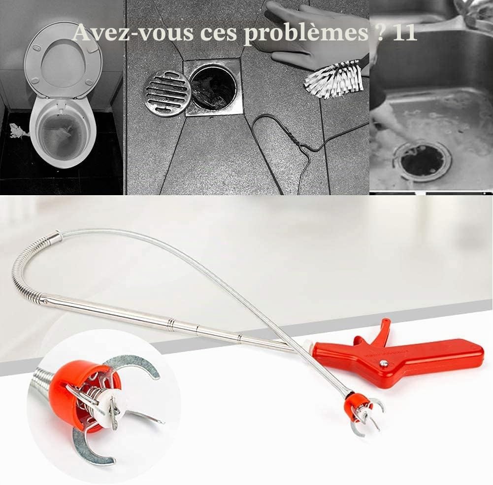 Furet Déboucheur Canalisation WC 1.8m - Déboucheur toilette à manivelle avec Griffe D'aigle - Anti-rayures - Débouchage Serpent de plombier idéal pour éliminer débris & sabots cheveux drains