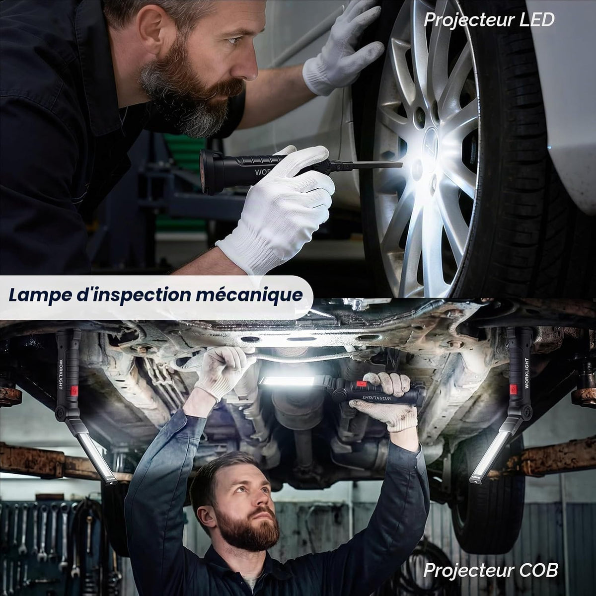 Daphomeu Lampe d'Inspection LED Rechargeable Magnétique, 4 Pièces, Noir