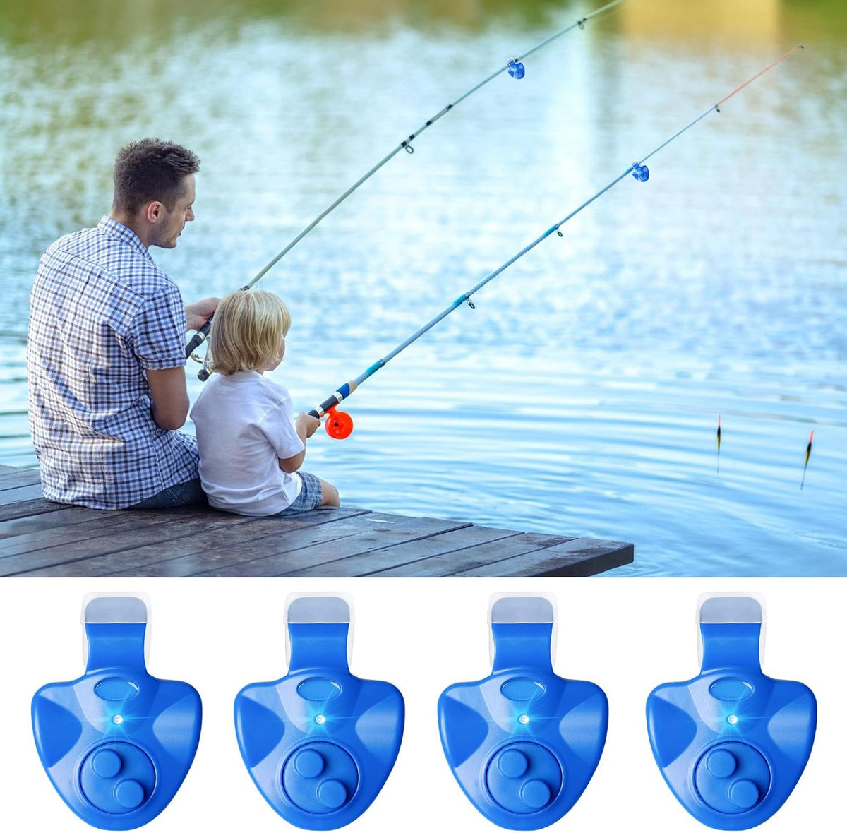 BORDEAG Alarme de Pêche, 4 Alarme Touche Canne à Pêche, Alarme de Touche de la Canne à Pêche avec Indicateur LED Détecteur Electronique Sensible Alarme, Detecteur de Touche Peche Maritime Nuit Pêche
