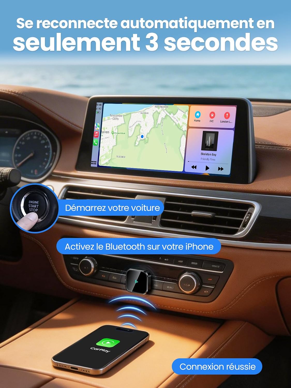 D1 Adaptateur CarPlay sans fil pour iOS, Conversion de CarPlay filaire en CarPlay sans fil, Plug & Play avec USB/Type-C, mini et stable, compatible avec iOS 10+ et les véhicules à partir de 2016